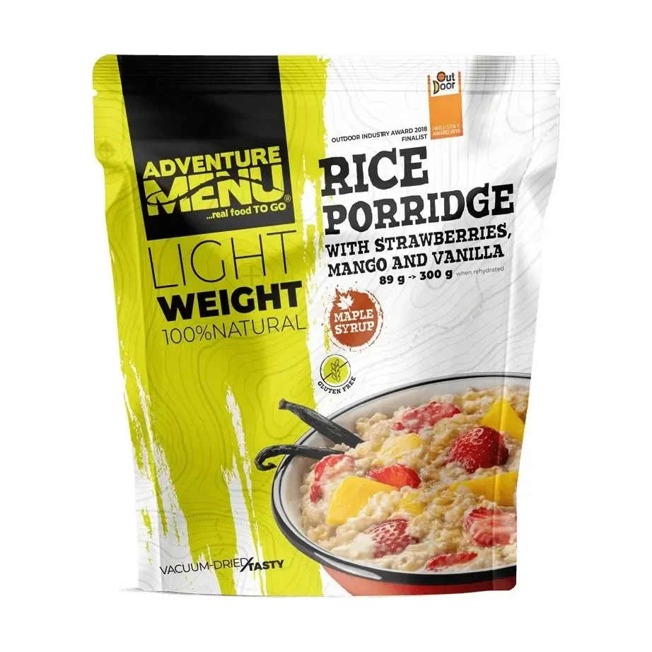 Adventure Menu Rice Porridge with Strawberries, Mango and Vanilla