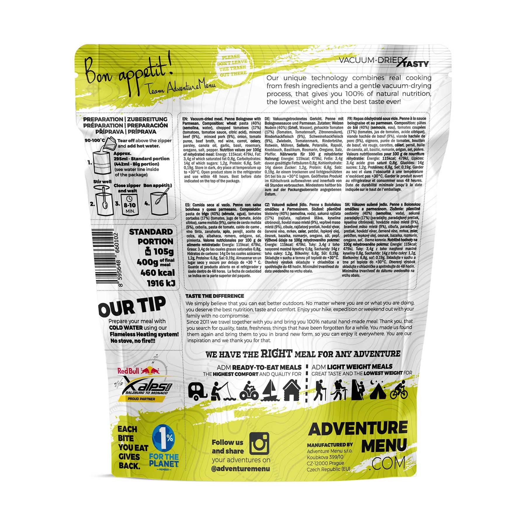 Adventure Menu Penne s boloňskou omáčkou a parmesánem